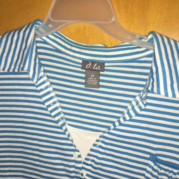 Dots Plus Size 3x white and teal striped top - Picture 2 of 8
